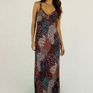 Moa Moa Vibrant Maxi Dress with Red and Blue Accents